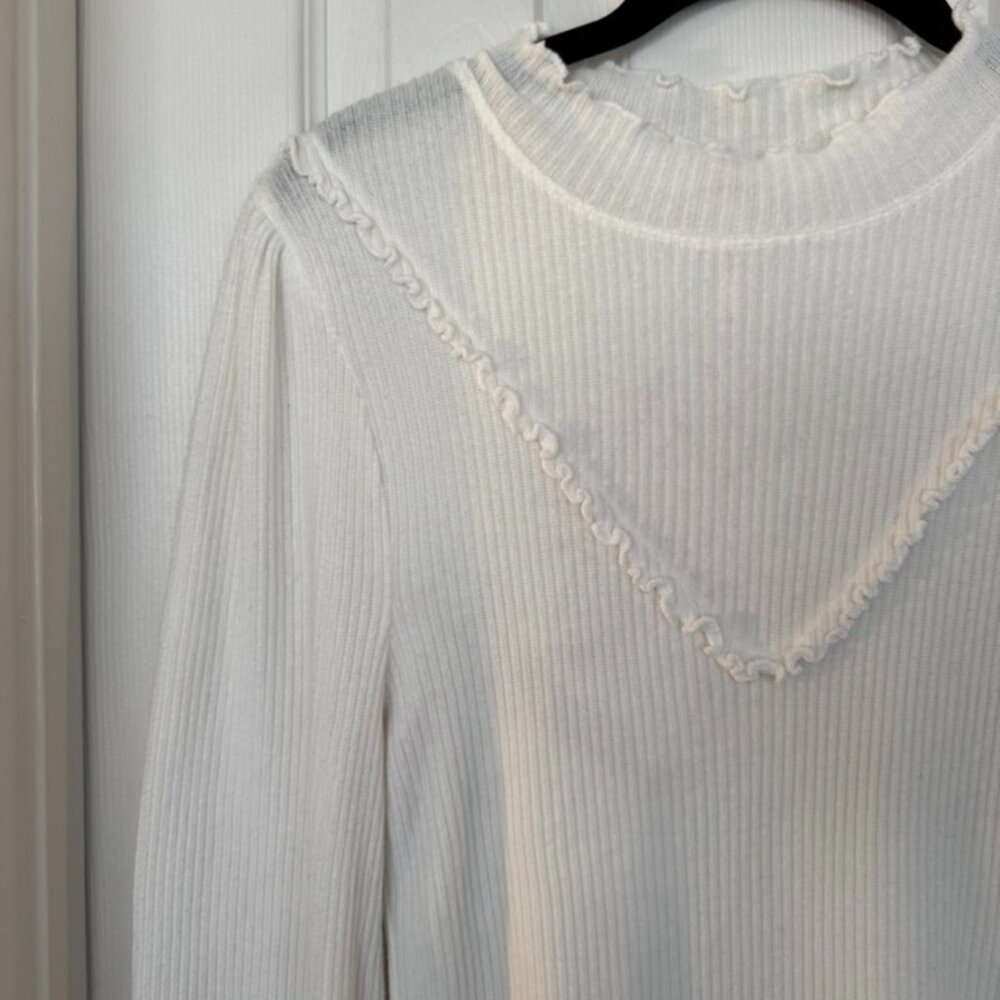 NWOT, Free People Love Struck Turtleneck Ribbed Blouse, White, Size XL - Picture 3 of 16